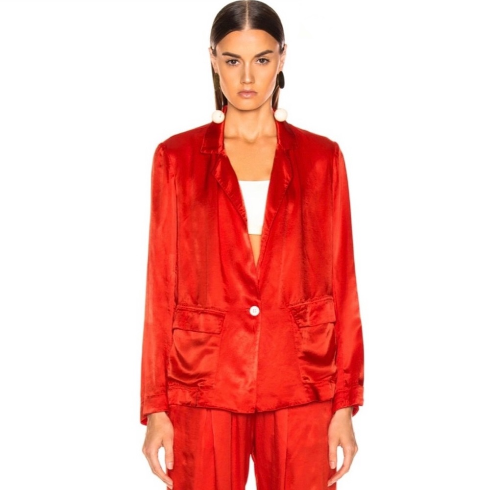 Raquel Allegra Red Satin Single-Button Blazer